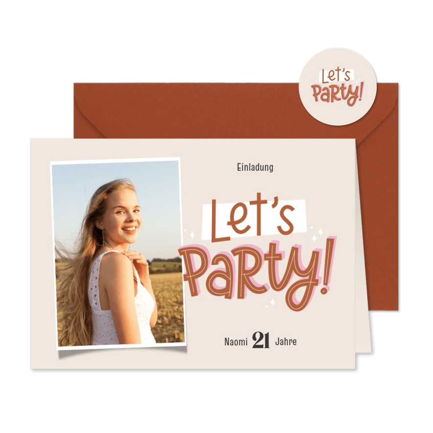 Foto-Geburtstagseinladung Let's Party  - Karteneindruck
