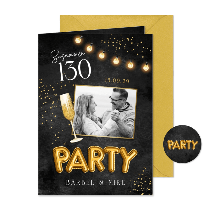 Foto-Geburtstagseinladung Zusammen 130 Sektglas - Karteneindruck

