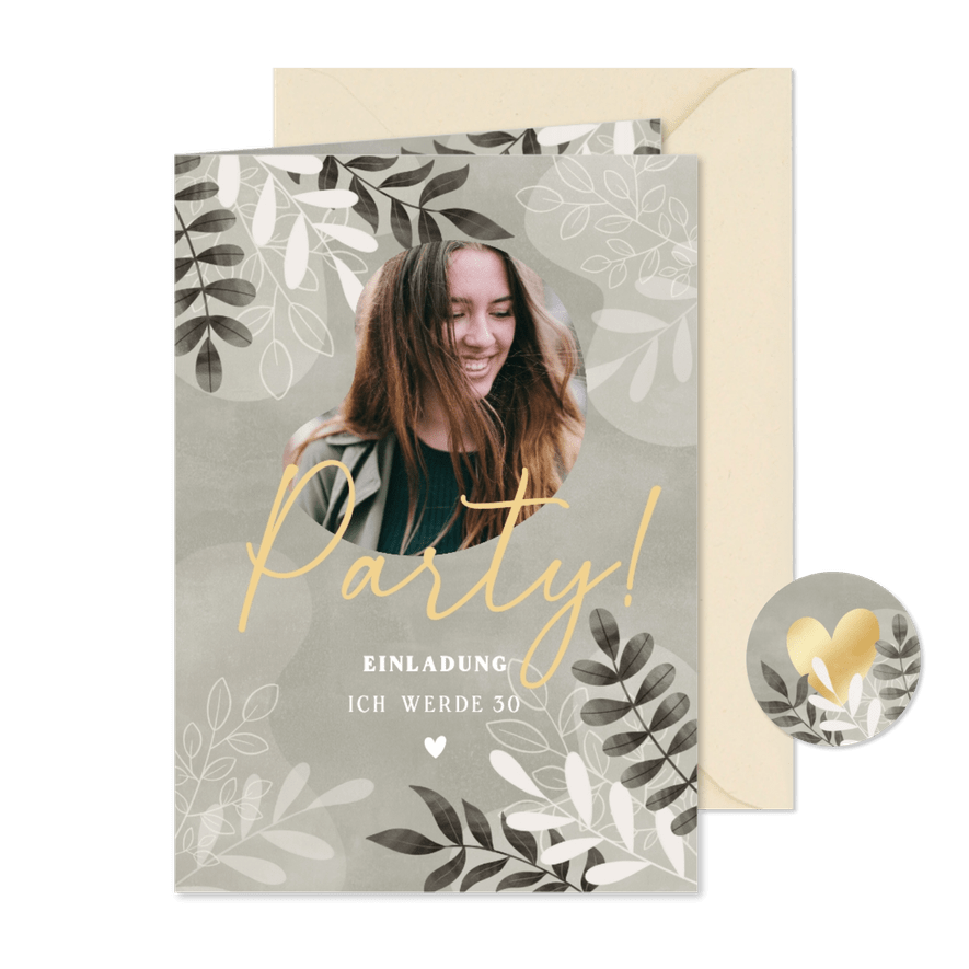 Foto-Geburtstagseinladung Zweige modern - Karteneindruck