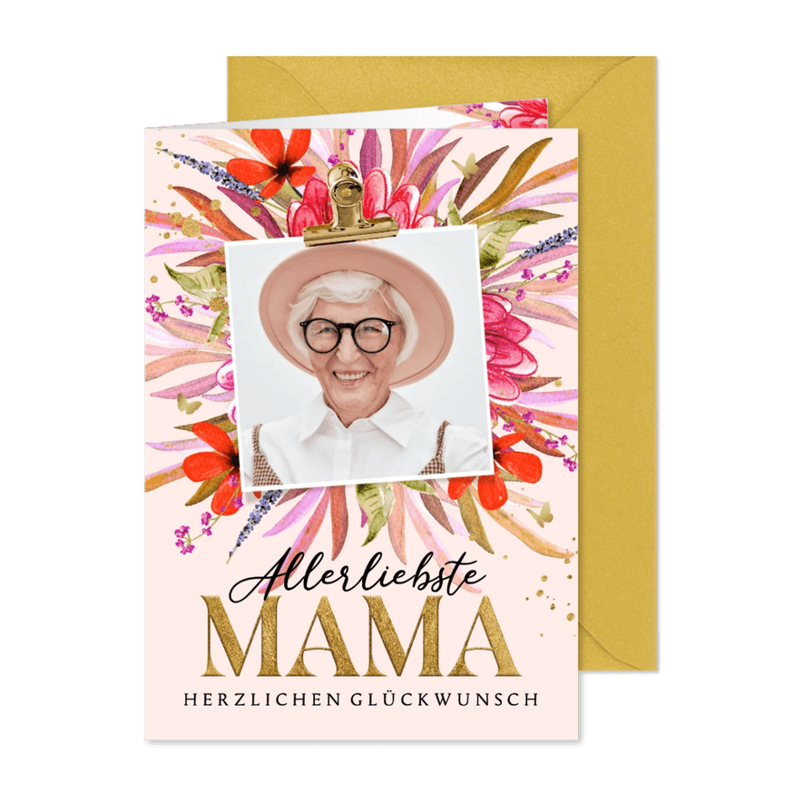 Foto-Geburtstagskarte 'Allerliebste Mama' Blumenstrauß - Karteneindruck