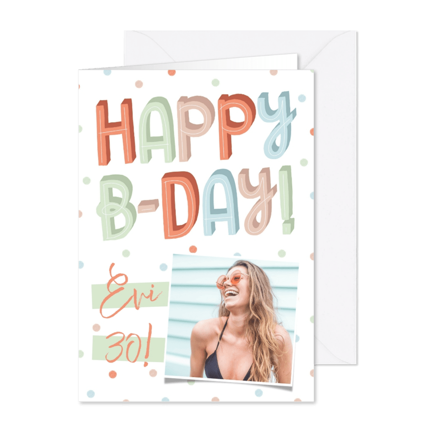 Foto-Geburtstagskarte Happy B-Day - Karteneindruck