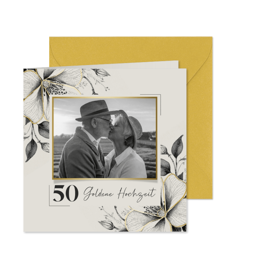 Foto-Glückwunschkarte vintage Blumen Hochzeitsjubiläum - Kartenvorschau
