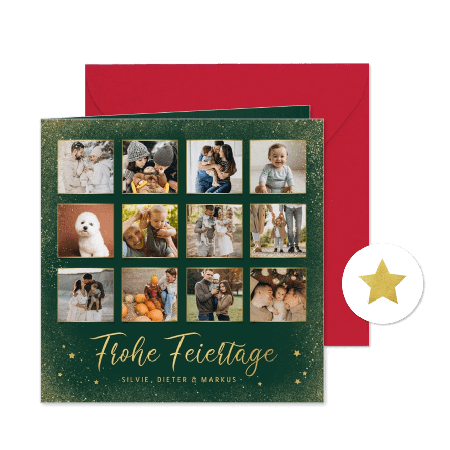 Foto-Grußkarte Frohe Feiertage Weihnachten grün - Karteneindruck