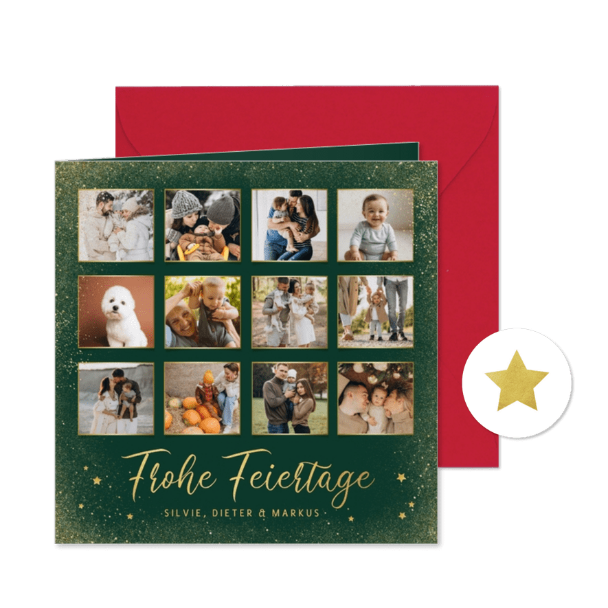 Foto-Grußkarte Frohe Feiertage Weihnachten grün - Kartenvorschau