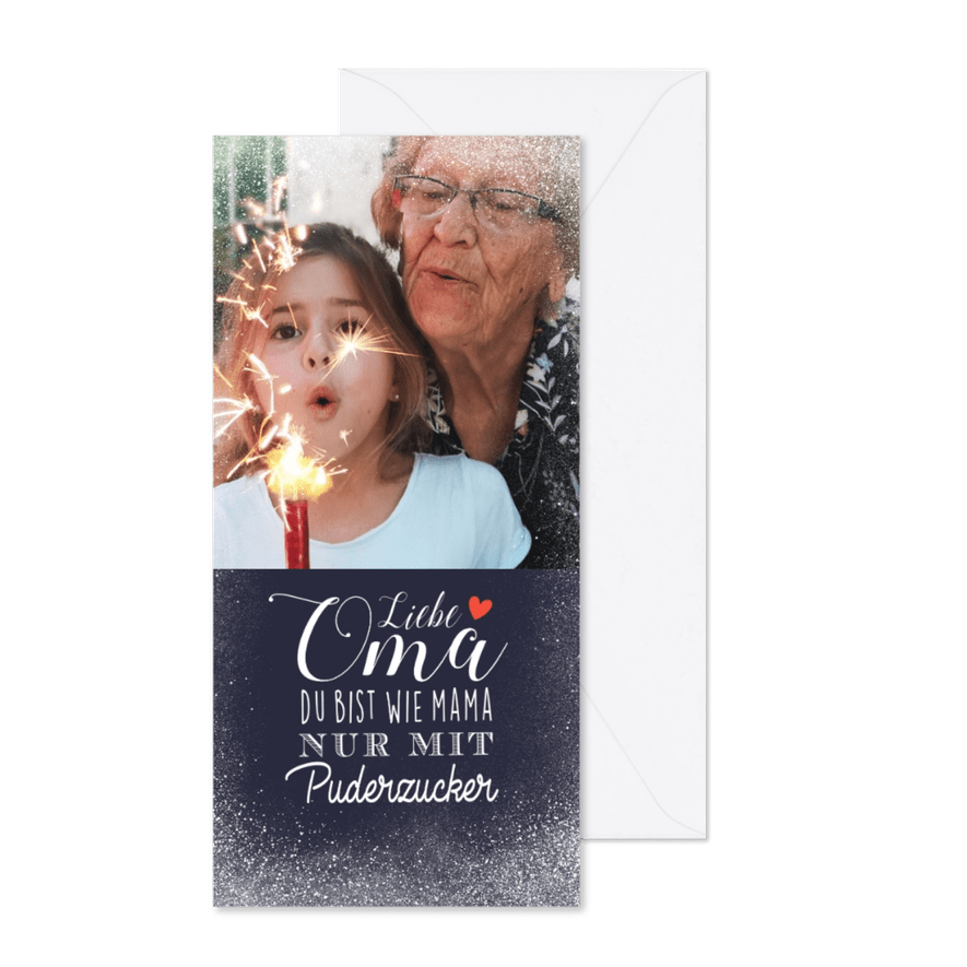 Foto-Grußkarte Oma Spruch Puderzucker - Karteneindruck