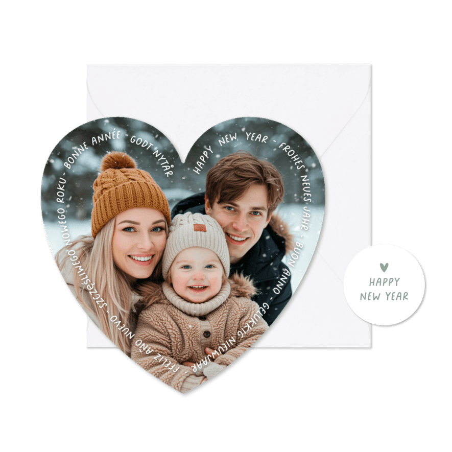 Foto-Herzkarte Neujahrswünsche Sprachen - Karteneindruck
