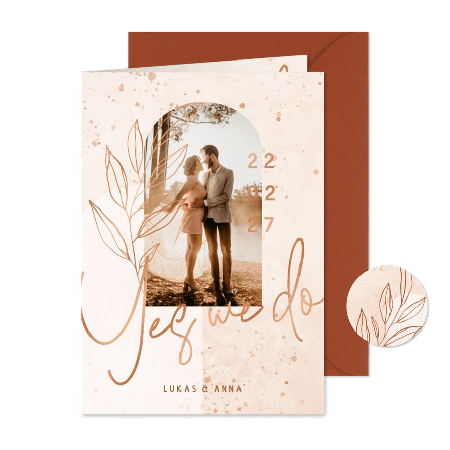 Foto-Hochzeitseinladung rosé filigraner Zweig - Karteneindruck
