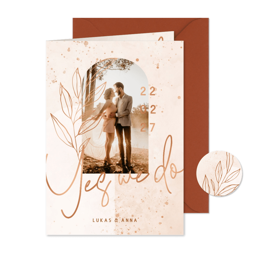 Foto-Hochzeitseinladung rosé filigraner Zweig - Karteneindruck