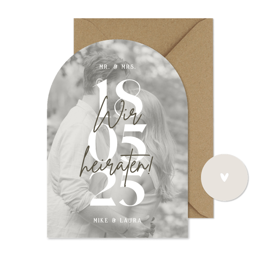 Foto-Hochzeitskarte schlichte Goldschrift Bogen Einladung - Karteneindruck