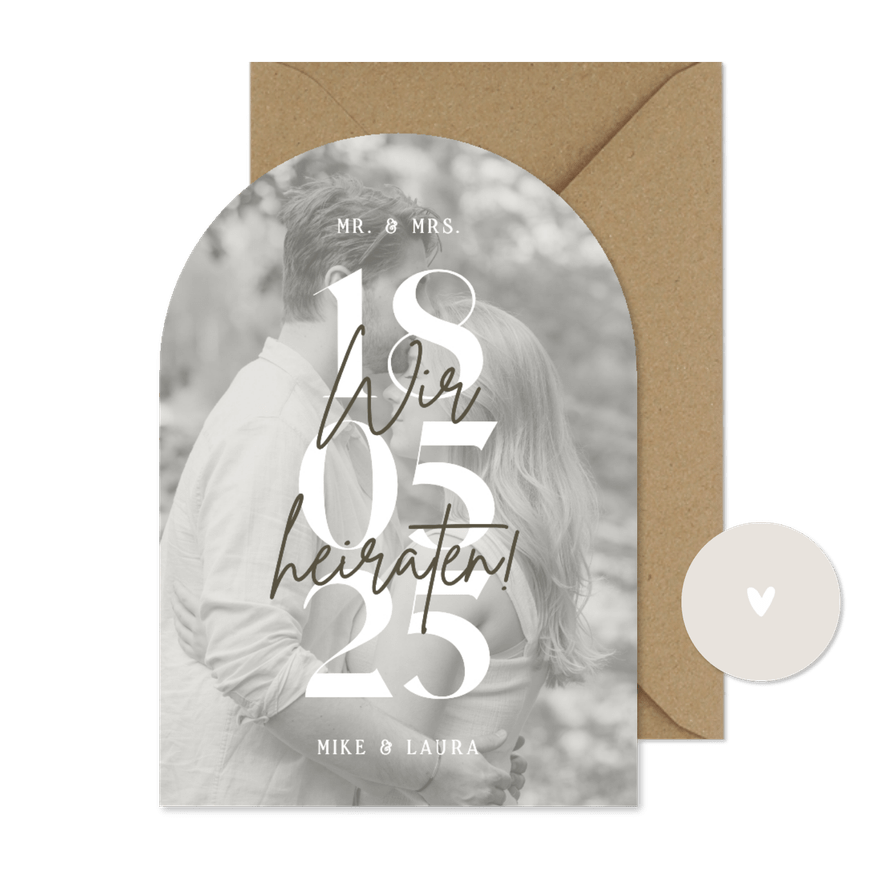 Foto-Hochzeitskarte schlichte Goldschrift Bogen Einladung - Karteneindruck
