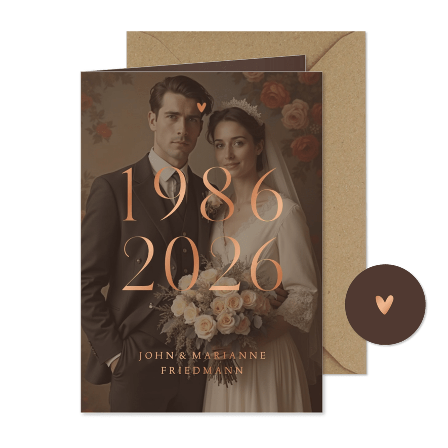 Foto-Jubiläumskarte Einladung Hochzeitstag 40 Jahre Kupfer - Karteneindruck
