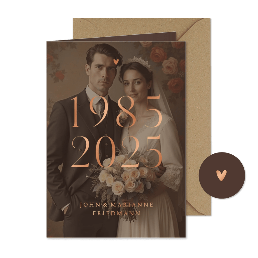 Foto-Jubiläumskarte Einladung Hochzeitstag 40 Jahre Kupfer - Karteneindruck
