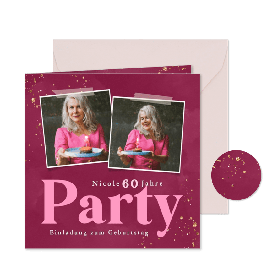 Foto-Karte Einladung 60. Geburtstag Pink - Karteneindruck