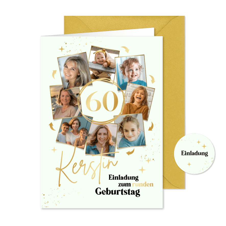 Foto-Karte Einladung runder Geburtstag kreisförmig - Karteneindruck