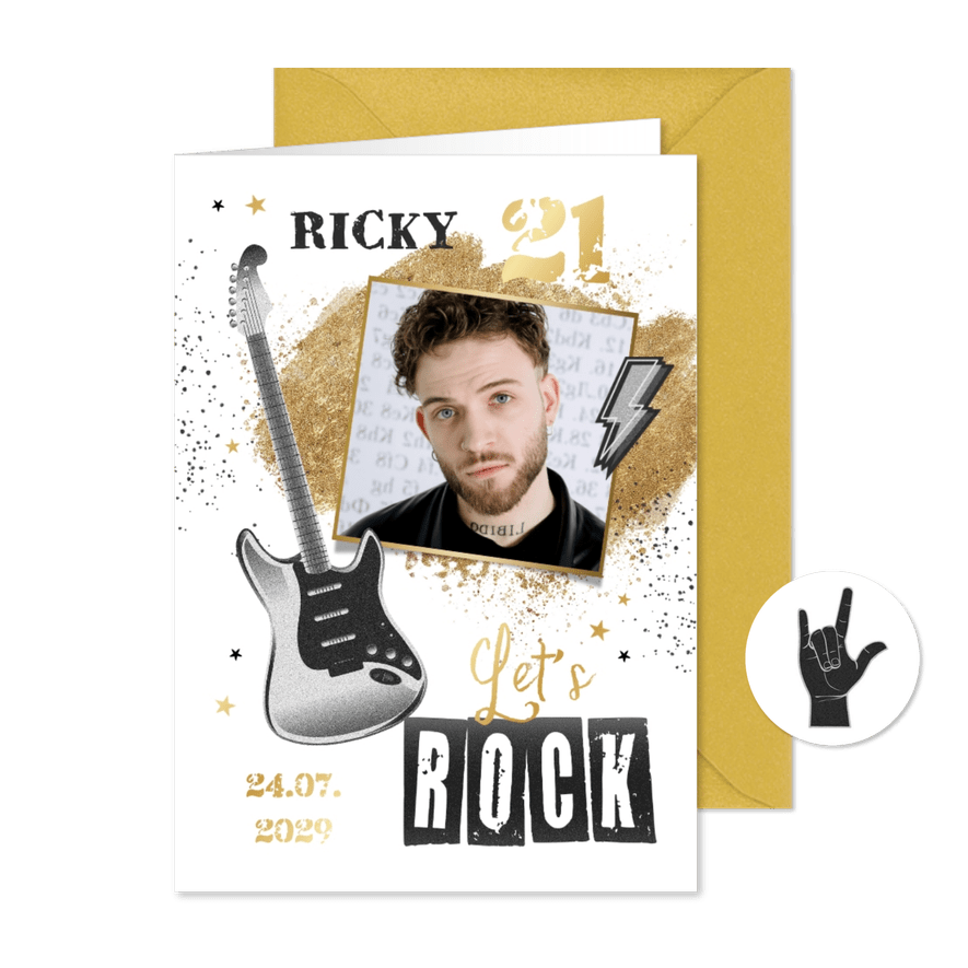 Foto-Karte Geburtstagseinladung Rock Musik Gitarre  - Karteneindruck
