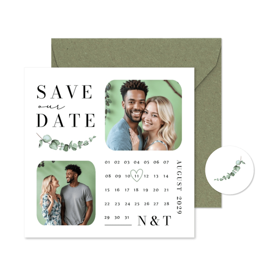 Foto-Karte Save our Date Eukalyptus elegant Aquarell - Karteneindruck
