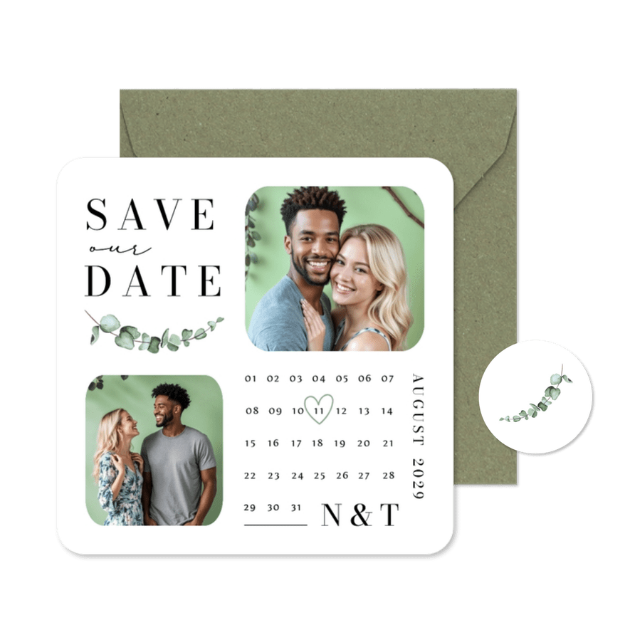 Foto-Karte Save our Date Eukalyptus elegant Aquarell - Karteneindruck