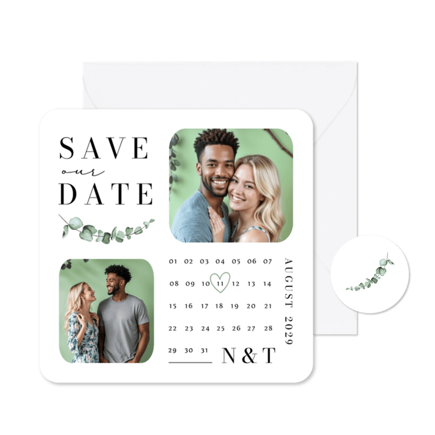 Foto-Karte Save our Date Eukalyptus elegant Aquarell - Karteneindruck
