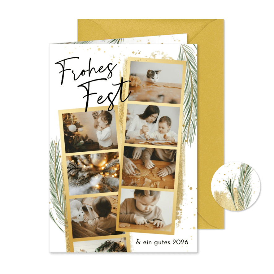 Foto-Karte Weihnachten Fotostrips und Tannenzweige - Kartenvorschau