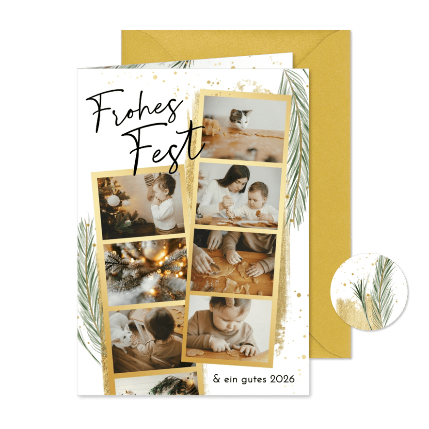 Foto-Karte Weihnachten Fotostrips und Tannenzweige - Karteneindruck