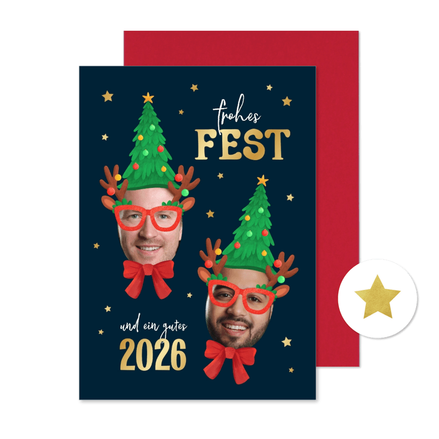 Foto-Karte Weihnachten Gesichter als lustige Weihnachtselfen - Kartenvorschau