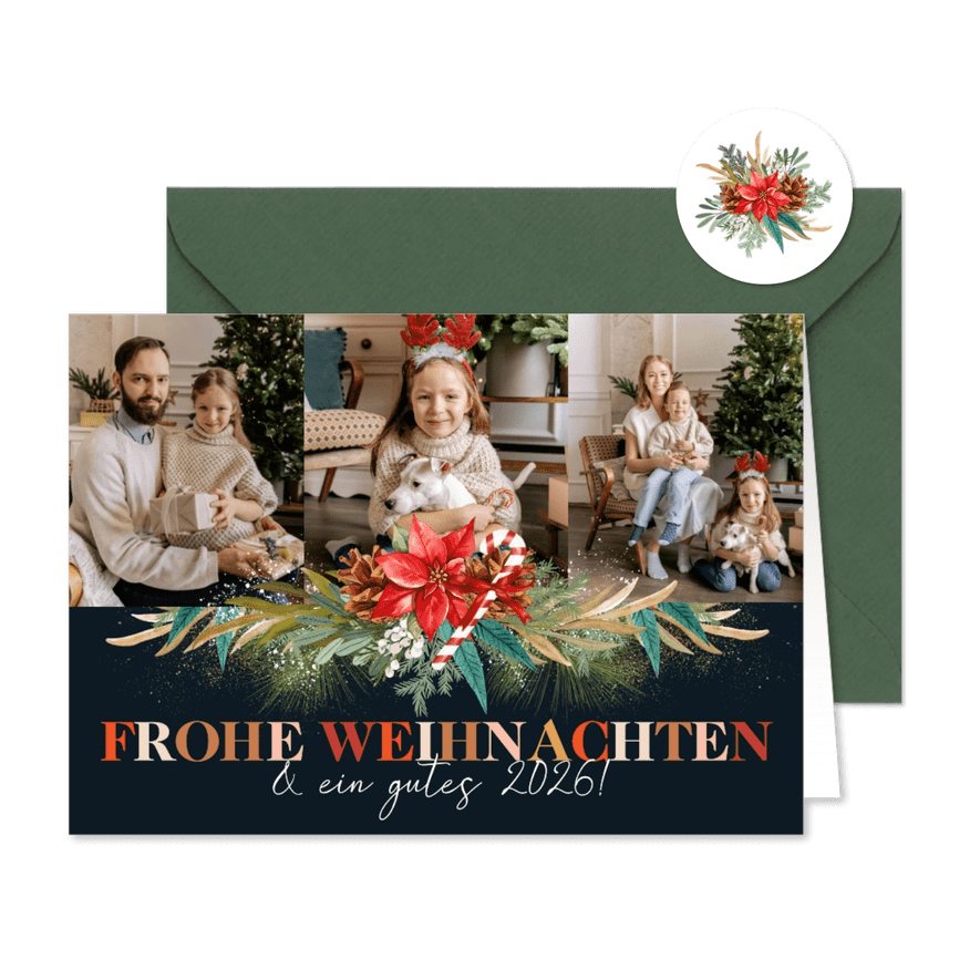 Foto-Karte Weihnachtsgesteck Blumenornament - Karteneindruck