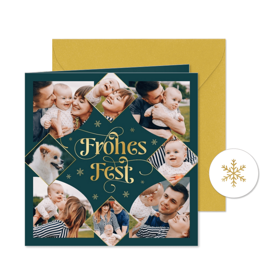 Foto-Karte Weihnachtsgrüße Familienfotos 'Frohes Fest' - Karteneindruck
