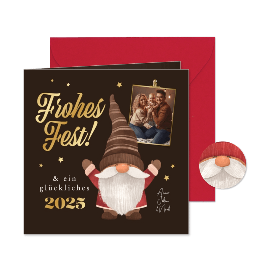 Foto-Karte Weihnachtswichtel Frohes Fest - Karteneindruck
