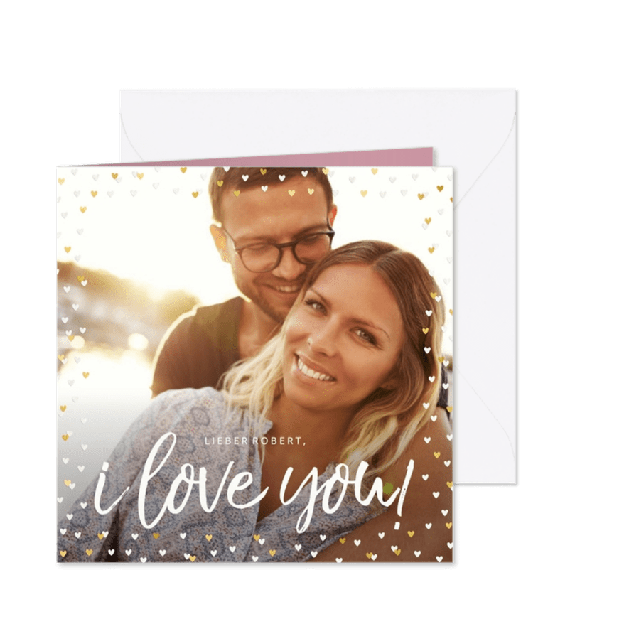 Foto-Liebeskarte i love you mit Herzrahmen - Karteneindruck