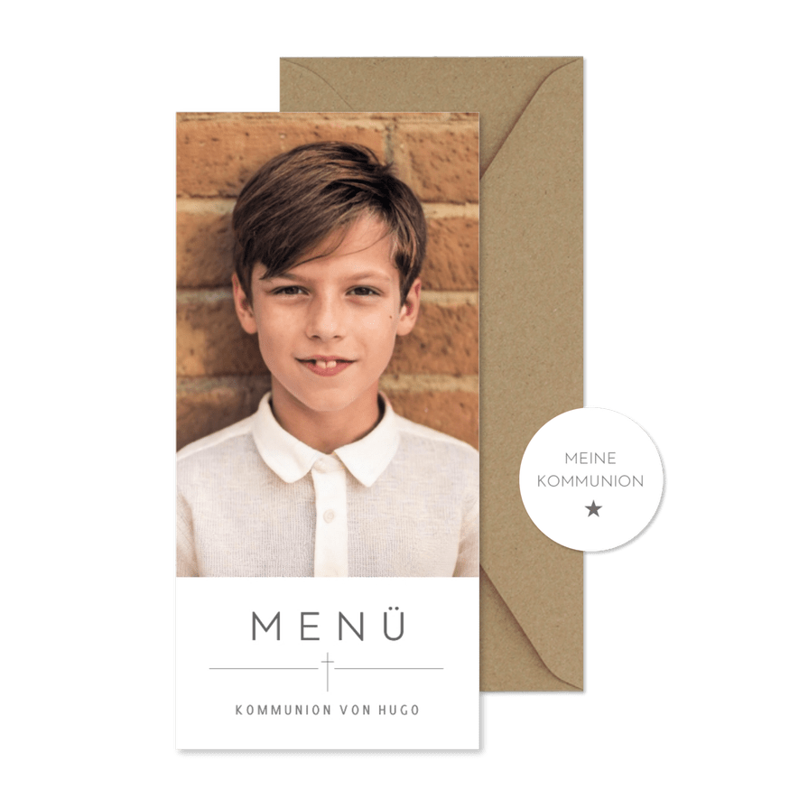 Foto-Menükarte Kommunion minimalistisch - Karteneindruck