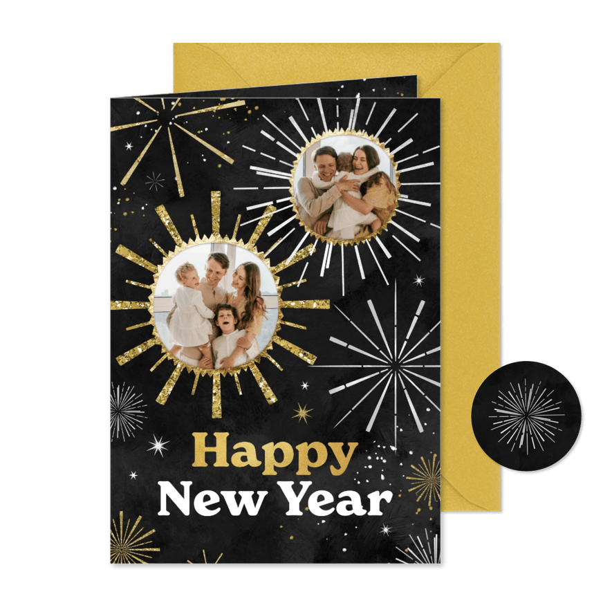 Foto-Neujahrskarte Feuerwerk 'Happy New Year' - Kartenvorschau

