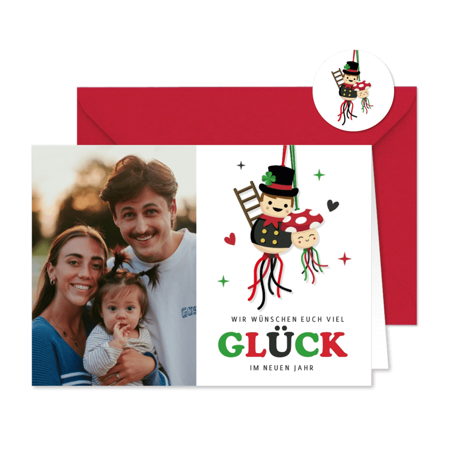 Foto-Neujahrskarte Glücksbringer Schornsteinfeger - Karteneindruck