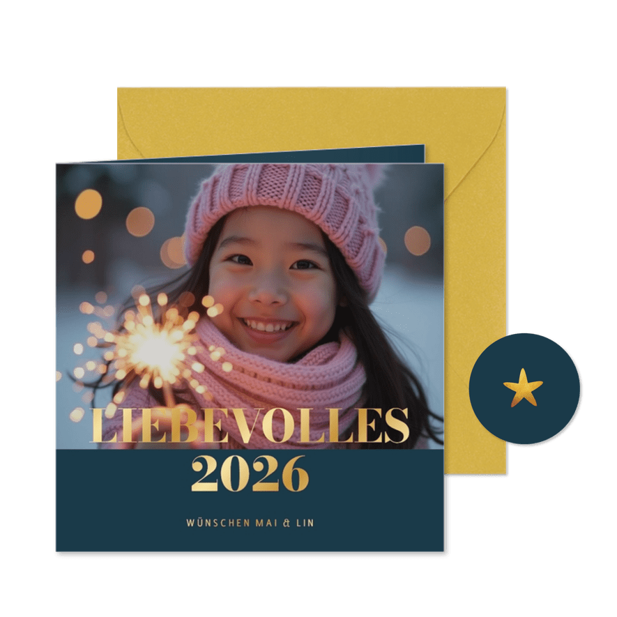 Foto-Neujahrskarte 'Liebevolles 2026'  - Karteneindruck
