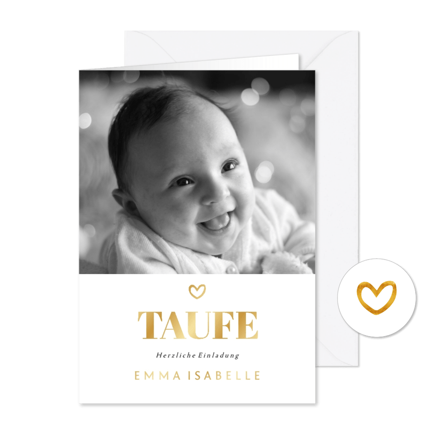 Foto-Taufeinladung Goldakzente - Karteneindruck