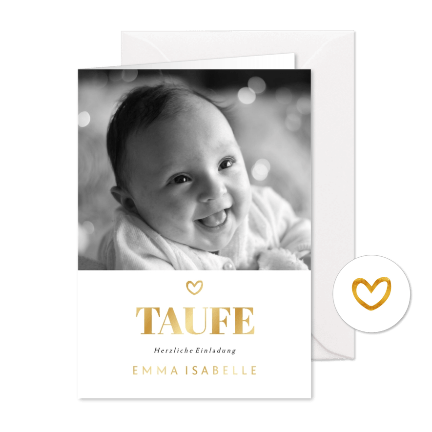 Foto-Taufeinladung Goldakzente - Karteneindruck