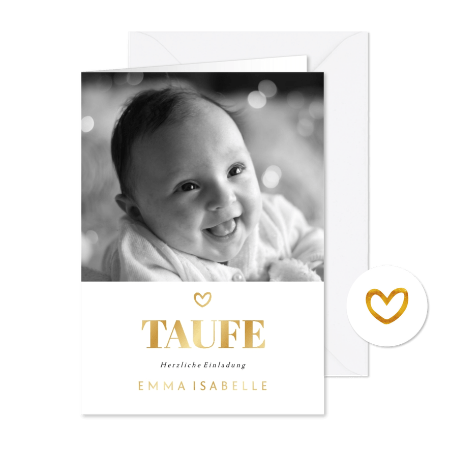 Foto-Taufeinladung Goldakzente - Karteneindruck
