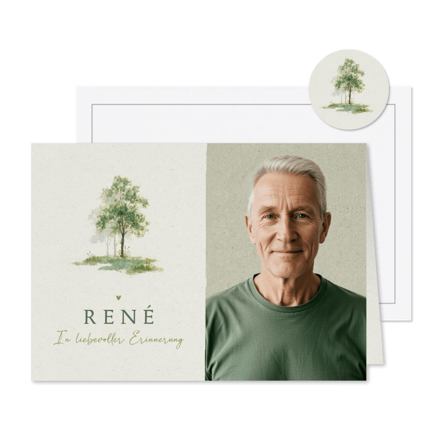 Foto-Traueranzeige Baum Friedwald Aquarell - Karteneindruck
