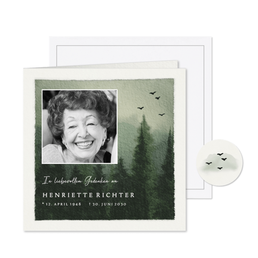 Foto-Trauerkarte Wald Aquarell Tannenbäume Einladung - Karteneindruck