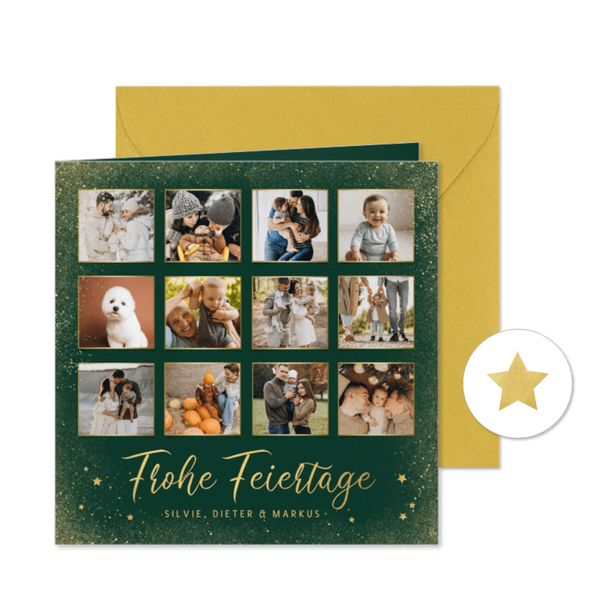 Foto-Weihnachtsgrußkarte 'Frohe Feiertage' grün - Karteneindruck