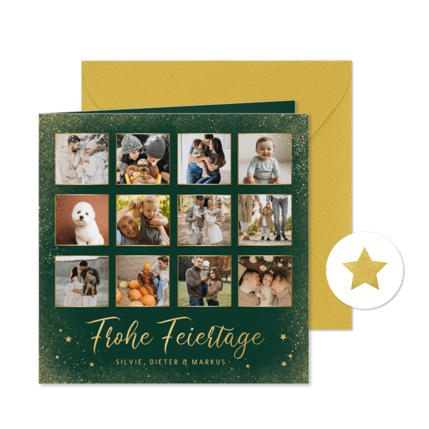 Foto-Weihnachtsgrußkarte 'Frohe Feiertage' grün - Karteneindruck
