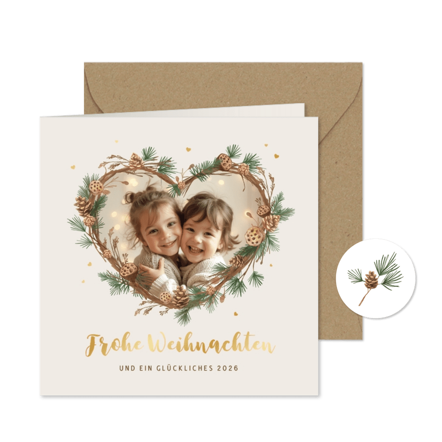 Foto-Weihnachtsgrußkarte Tannenzweige und Zapfen - Karteneindruck
