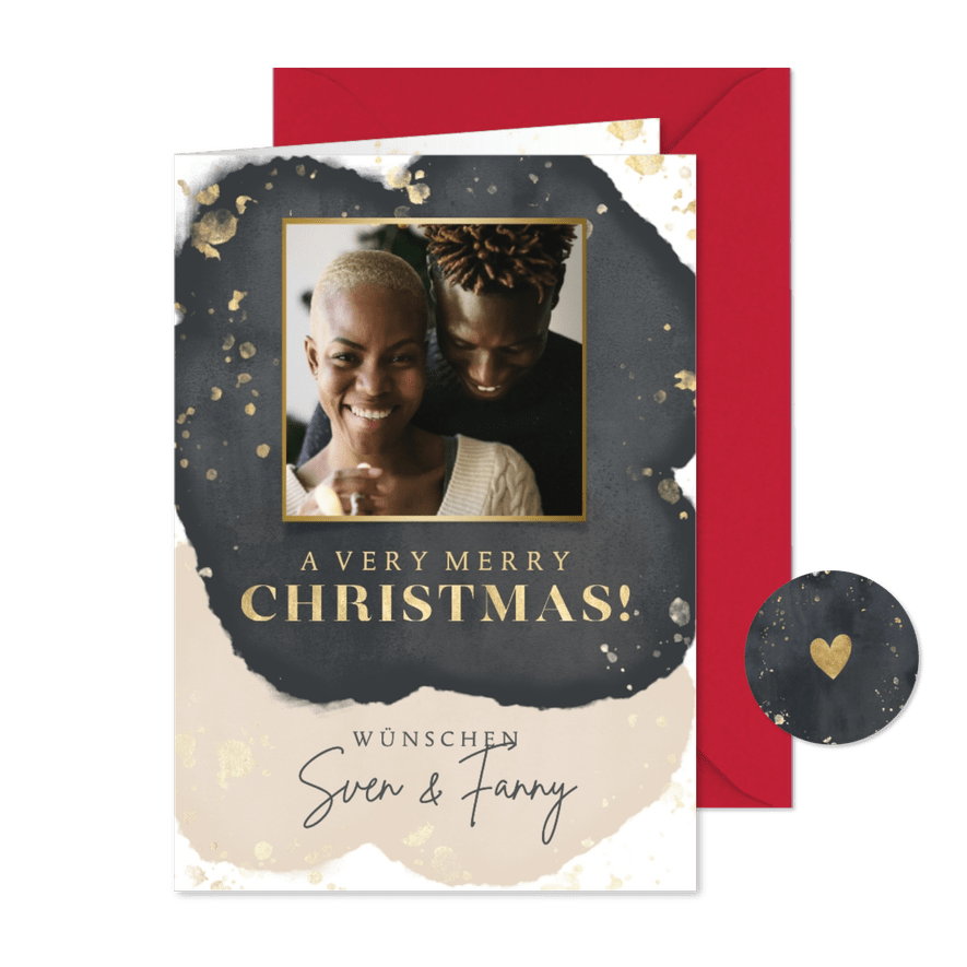 Foto-Weihnachtskarte Aquarellhintergrund - Karteneindruck