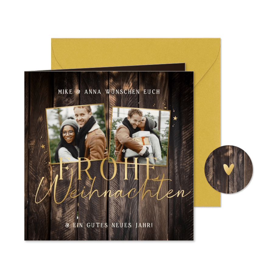 Foto-Weihnachtskarte auf Holzhintergrund - Karteneindruck