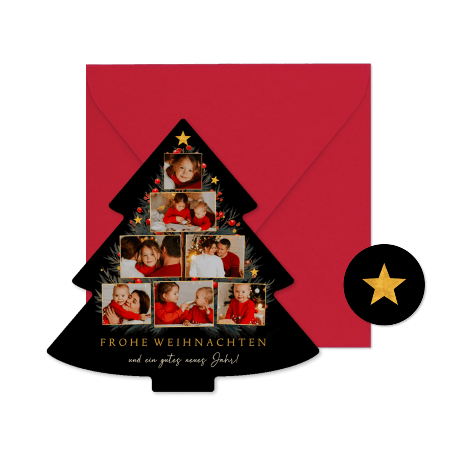 Foto-Weihnachtskarte Collage Weihnachtsbaum - Karteneindruck