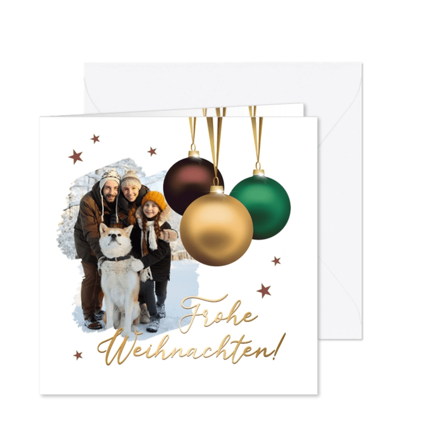 Foto-Weihnachtskarte drei Weihnachtskugeln - Karteneindruck