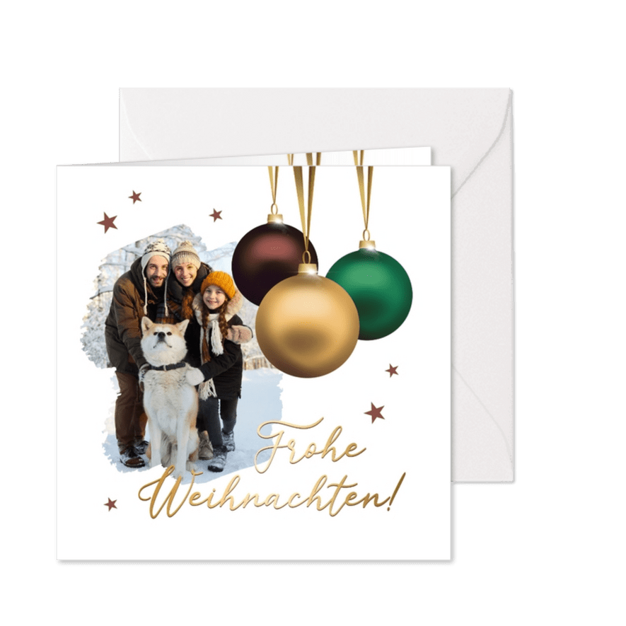 Foto-Weihnachtskarte drei Weihnachtskugeln - Karteneindruck
