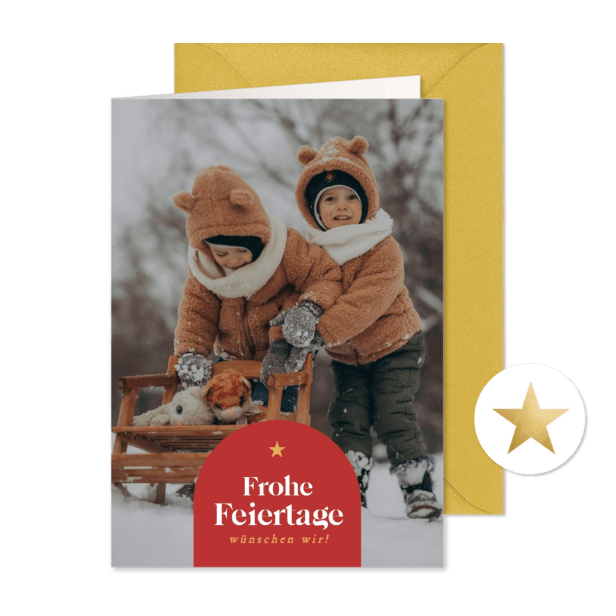 Foto-Weihnachtskarte dunkelroter Bogen schlicht - Karteneindruck