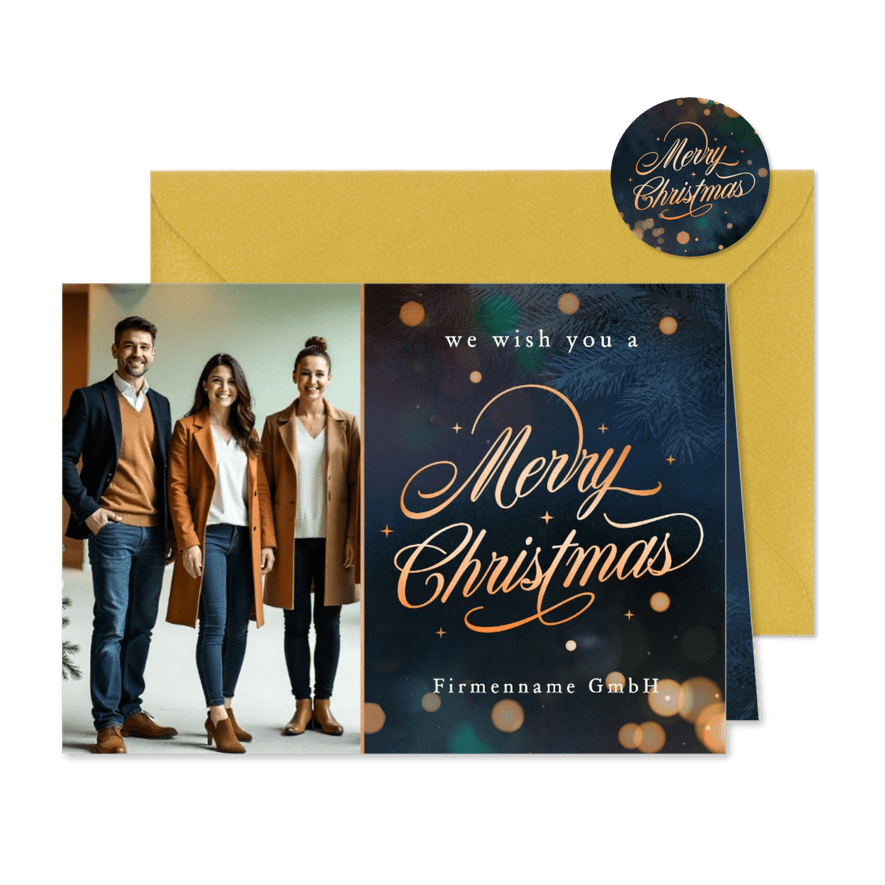 Foto-Weihnachtskarte eleganter Schriftzug 'Merry Christmas' - Kartenvorschau
