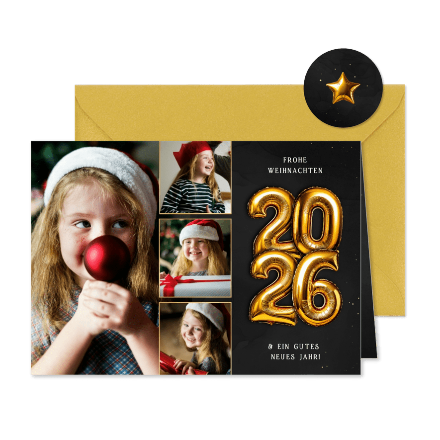 Foto-Weihnachtskarte Folienballon 2026  - Karteneindruck
