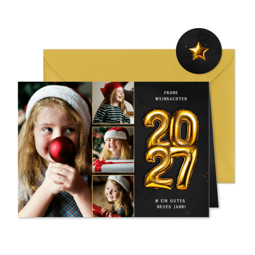 Foto-Weihnachtskarte Folienballon 2027  - Kartenvorschau
